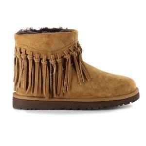 UGG Wynona Chestnut with Brown Lining Fringe Detail Ankle Boots
